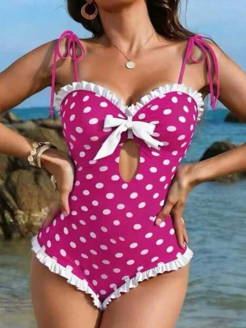 Pink Polka Dot Ruffle One-Piece Swimsuit